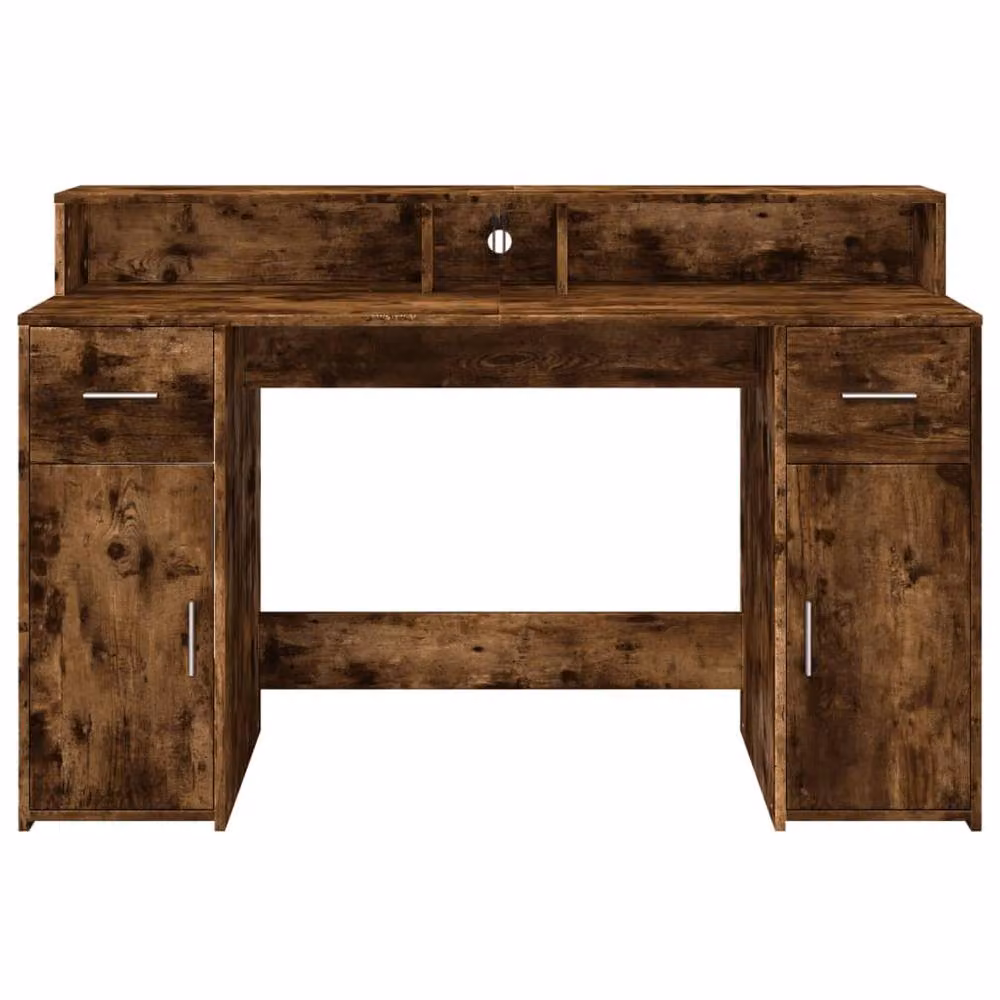 Berkfield Home Gaming Desk with LED Lights in Smoked Oak Brown, W/D/H: 140 x 55 x 91 cm – 5