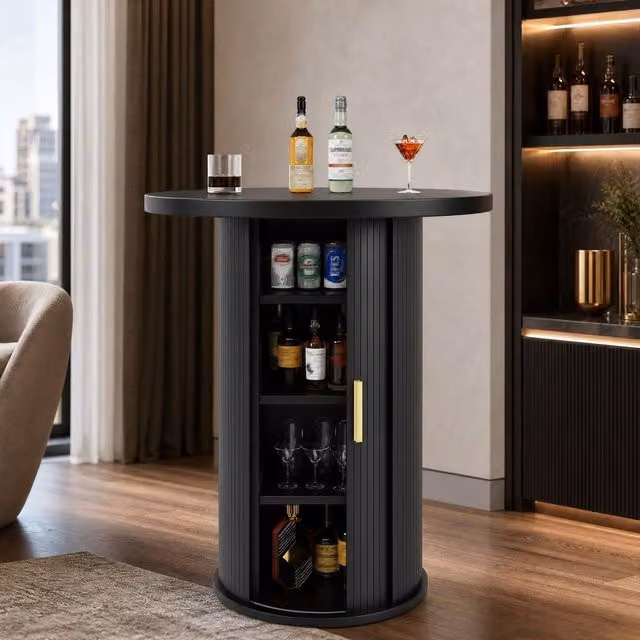 STILVORA Black Bar Table with Storage, W/D/H: 91.6 x 60.0 x 42.12 cm – 1