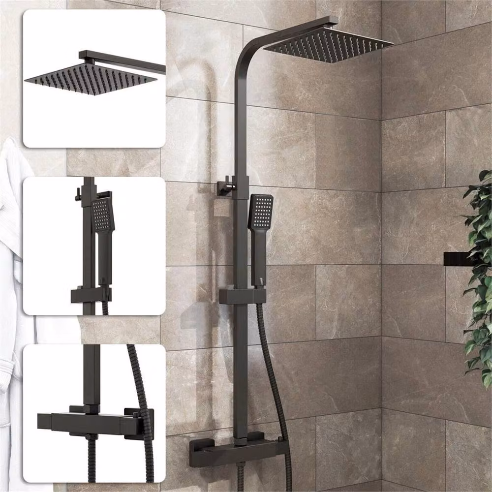 Nordara Matt Black Thermostatic Exposed Twin Shower Head and Hand Shower Bar Set – 2
