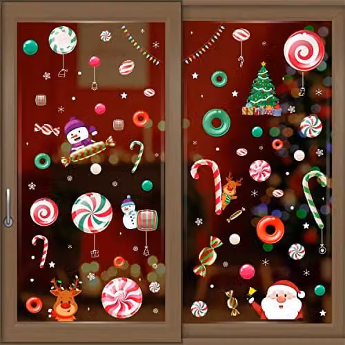 WALPLUS Christmas Window Stickers, Reusable Double-Sided Santa and Friends Decals, 101 Pieces, Multicolour