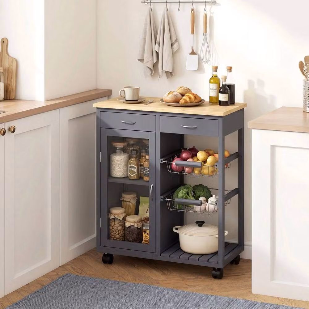 KORVIXA Modern Rolling Kitchen Trolley with Glass Door in Matt Grey, W/D/H: 100 x 100 x 100 cm – 3