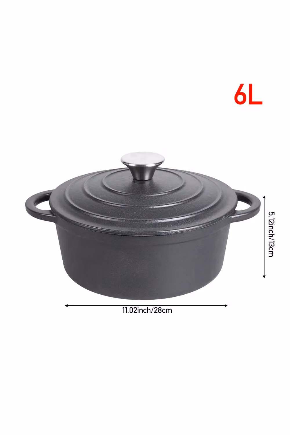 Living and Home Enameled Cast Iron Dutch Oven Casserole Pot with Lid, Black, Diameter: 28 cm – 4