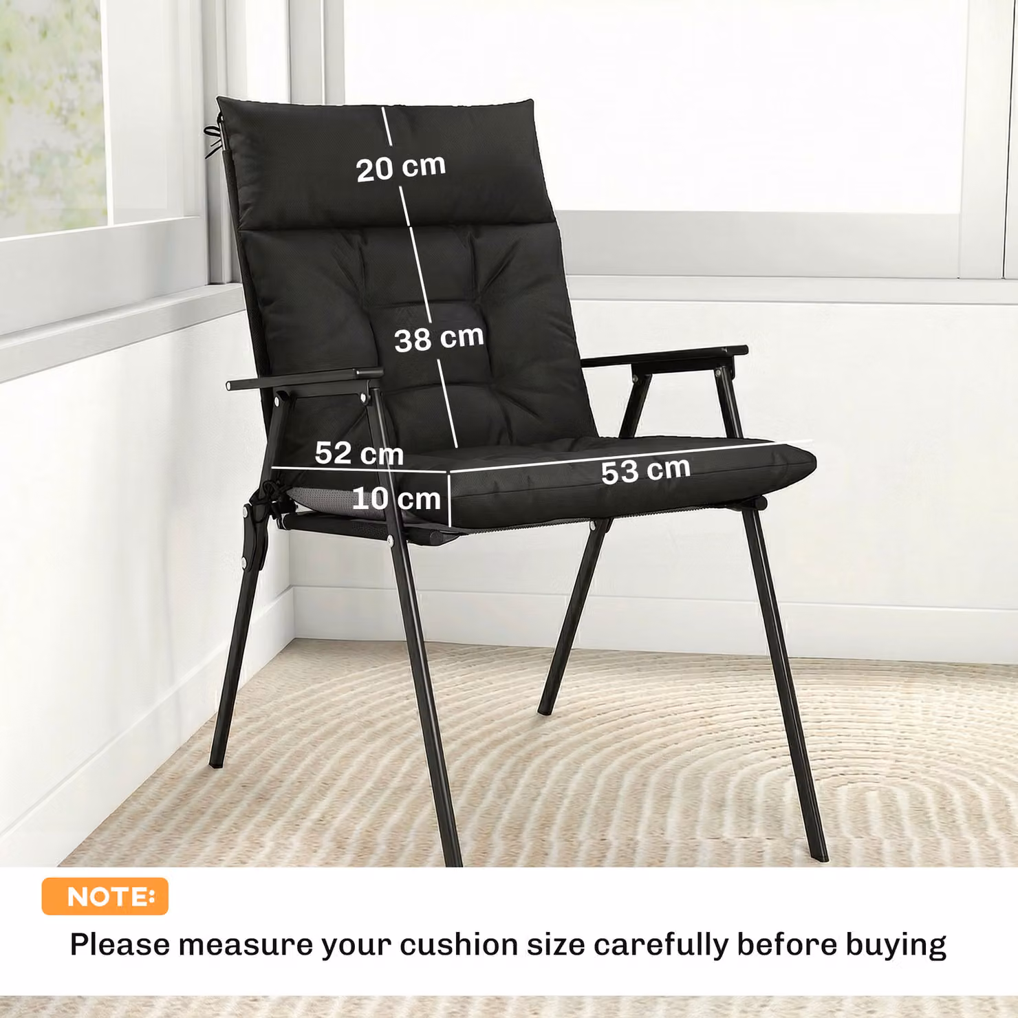 Outsunny Set of 4 Waterproof Non-Slip Patio Chair Cushions in Black, W/D: 112 x 53 cm – 3
