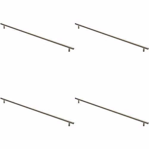 Loops 4 Pack Round T-Bar Cabinet Pull Handles in Brushed Silver, Fixing Centres: 512 mm, Length: 57.2 cm, Diameter: 1.2 cm
