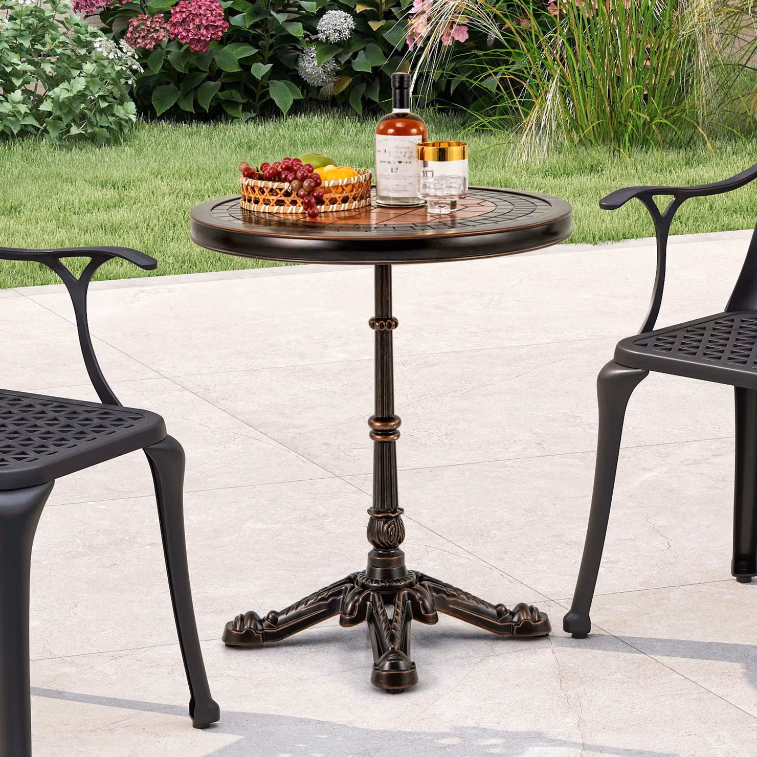 Gymax Round Cast Aluminium Patio Dining Table, Bronze, Diameter: 60 cm – 3