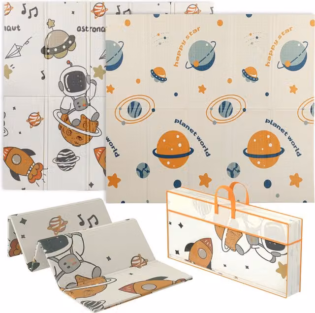 AIYAPLAY Reversible and Waterproof Double Sided Foldable Baby Play Mat with Astronaut and Planet Design in Multicolour – 1