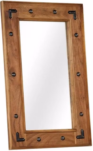 Berkfield Home Vintage Rectangular Wall Mirror in Brown Solid Acacia Wood W: 50 cm, H: 80 cm