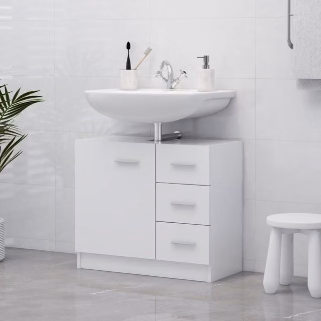 Berkfield Home White Sink Cabinet W: 63 cm, D: 30 cm, H: 54 cm