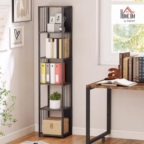 HOMCOM Modern 5-Tier Tall Bookshelf Display Unit in Grey and Black, H 165 x W 33.5 x D 30 cm – 2