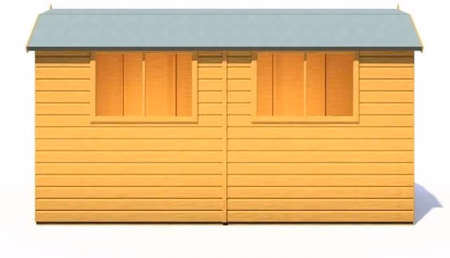 Shires Barn 12x6 DD Premium Double Door Wooden Shed with Windows and Gable Roof in Brown, W: 371.4 cm, D: 197.8 cm, H: 212.8 cm