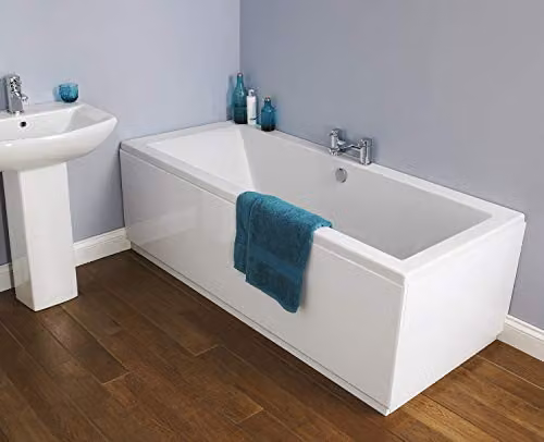 Nuie Asselby Double Ended Rectangular Free Standing Acrylic Bath, White, W/D/H: 180 x 80 x 40 cm – 4