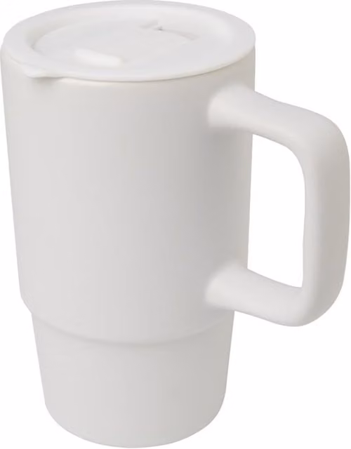 Floso Carter Ceramic Travel Mug with Lid, White, 450ml