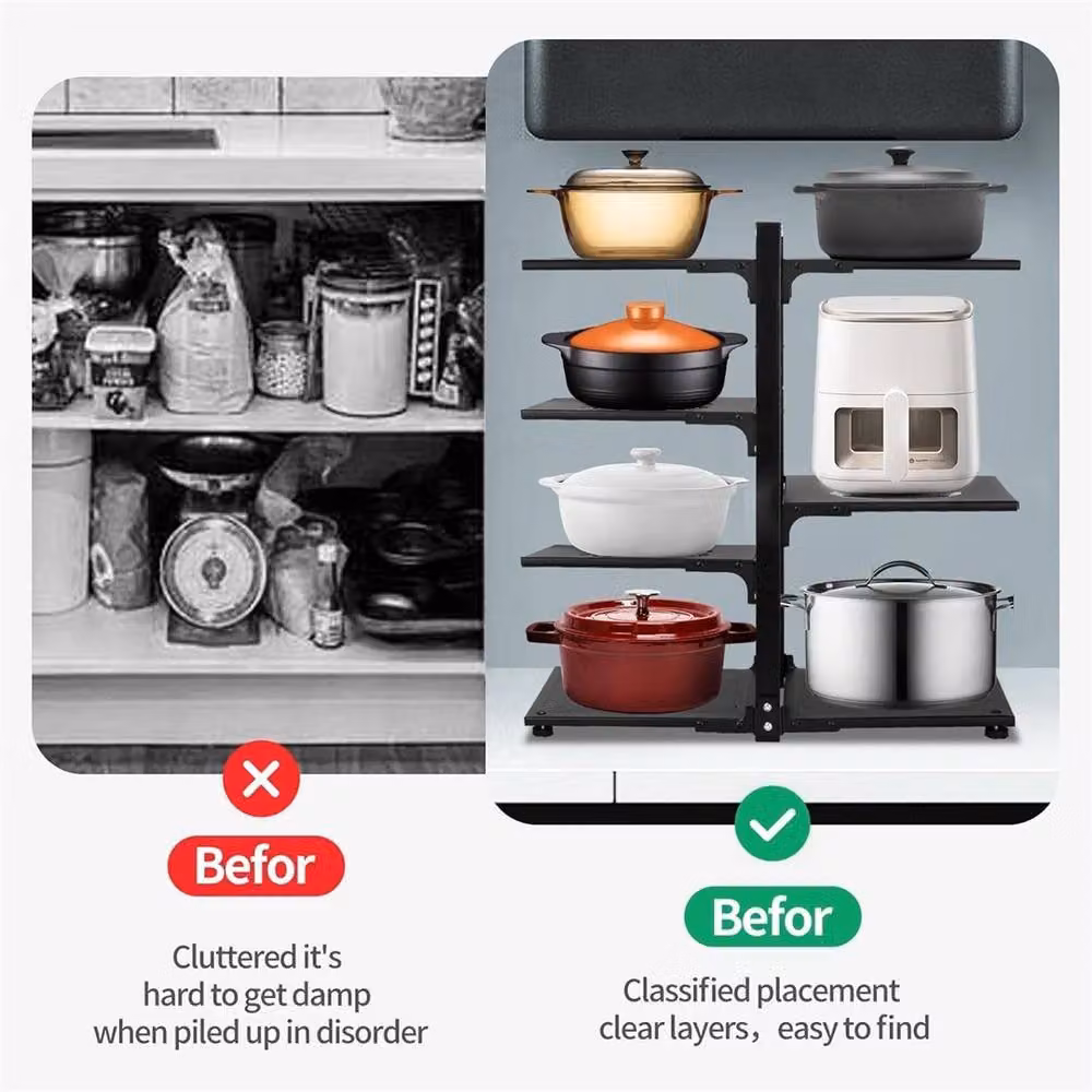 Nordara 7 Tier Black Metal Pot Rack and Saucepan Storage Organiser Shelf – 4