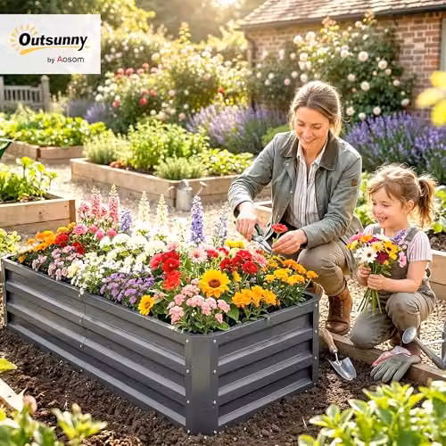 Outsunny 216L Raised Garden Bed in Grey Galvanised Steel, W: 120 cm, D: 60 cm, H: 30.5 cm – 2