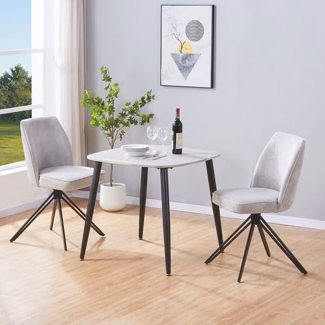 Core Products Aspen Grey Oak Square Dining Set with 2 Swivel Fabric Chairs