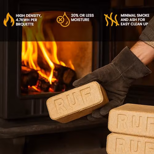 Ecoblaze RUF Fire Blocks, Pack of 12 Brown Compressed Organic Hardwood Briquettes for Wood Burners and Firepits – 5