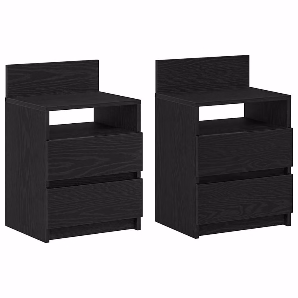 Berkfield Home Set of 2 Durable Bedside Cabinets with 2 Drawers, Black, W/D/H: 40 x 33 x 60 cm – 2