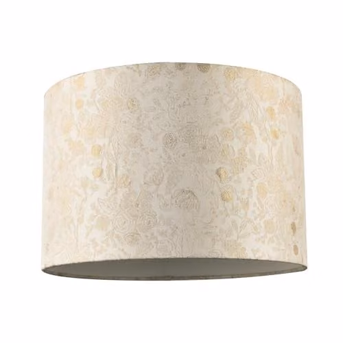 Happy Homewares Chic Textured Off-Cream Jacquard Drum Shade with Gold Foil Decor Print, W/D/H: 30 x 30 x 20 cm – 1