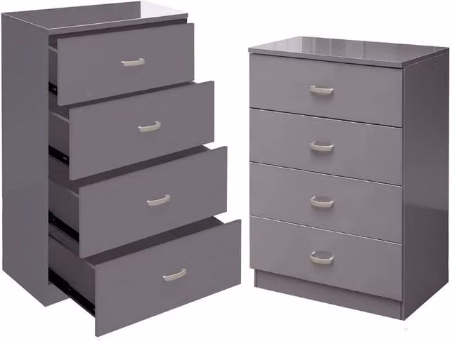 FORGEVIO Grey High Gloss Modern Chest of Drawers