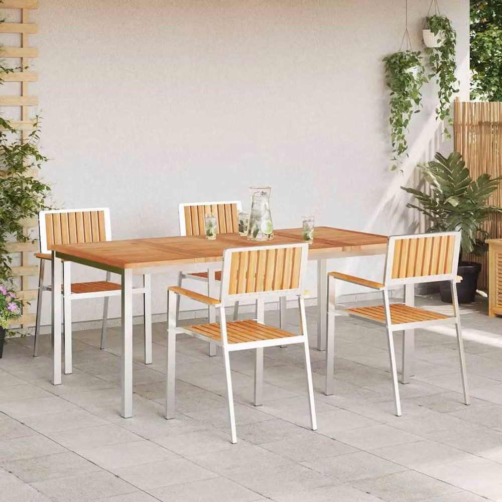 Berkfield Home Elegant 5 Piece Garden Dining Set in Brown Solid Teak Wood – 3