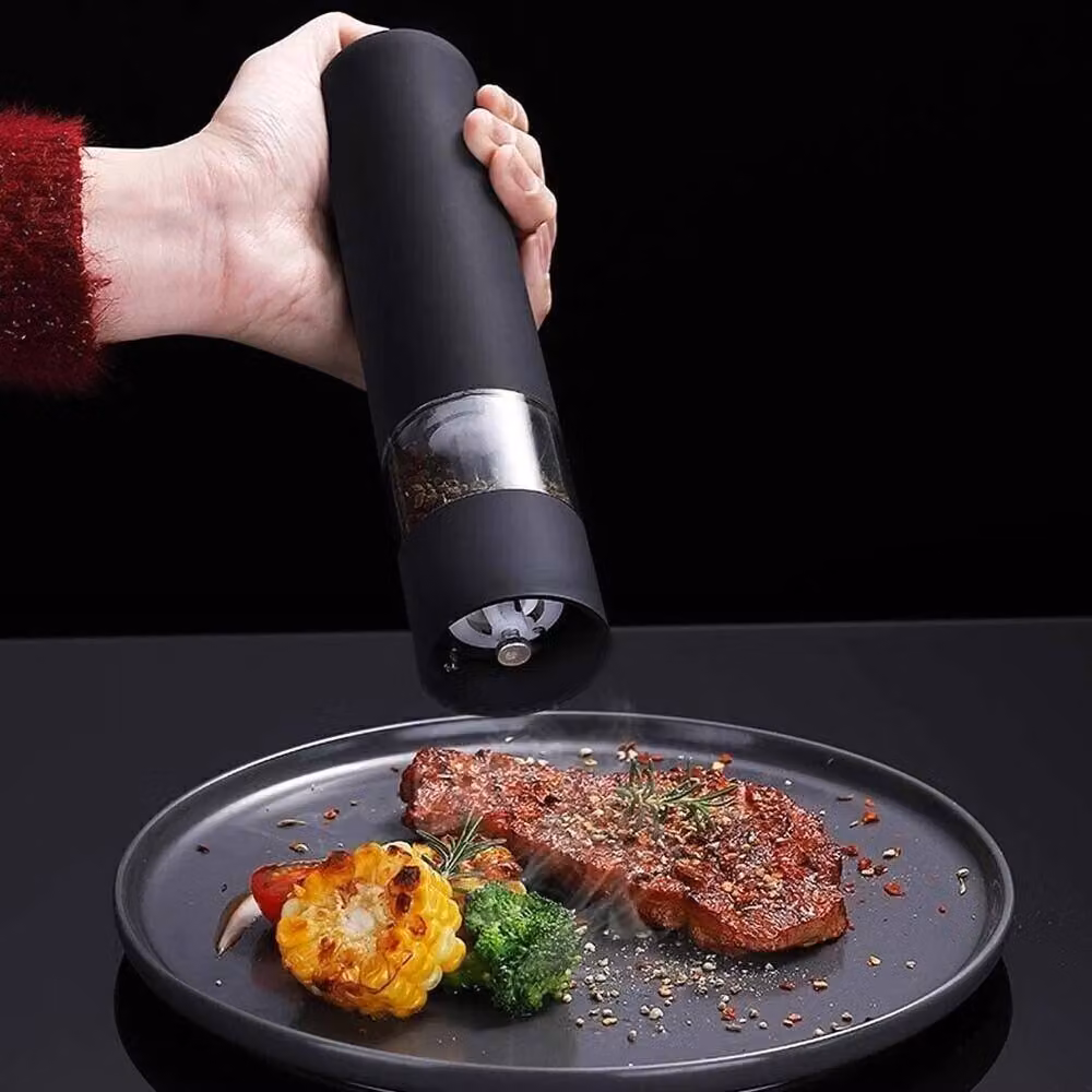 KORVIXA 2-Piece Electric Salt and Pepper Mill Grinder Set in Black with Ceramic Mechanism – 5
