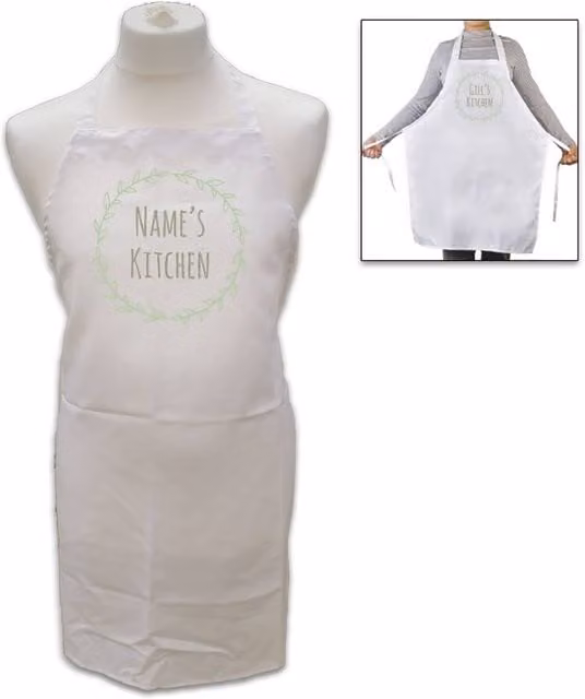 Uniqueful Personalised White Adult Apron with Wreath Design