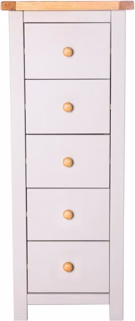 Cabinet Bits Argenta 5 Drawer Narrow Chest of Drawers in Grey with Wood Knobs