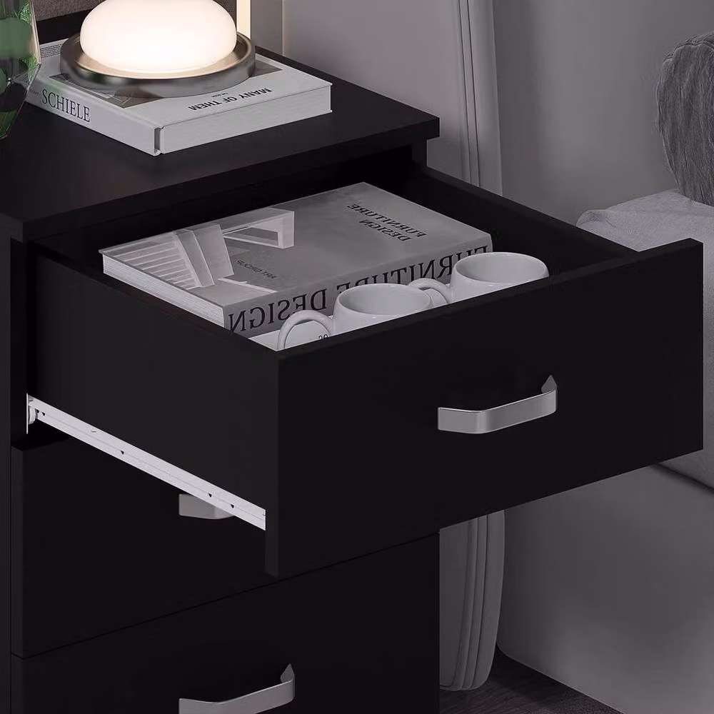 SPETLEK Black 3 Drawer Chest of Drawers with Metal Handles – 3