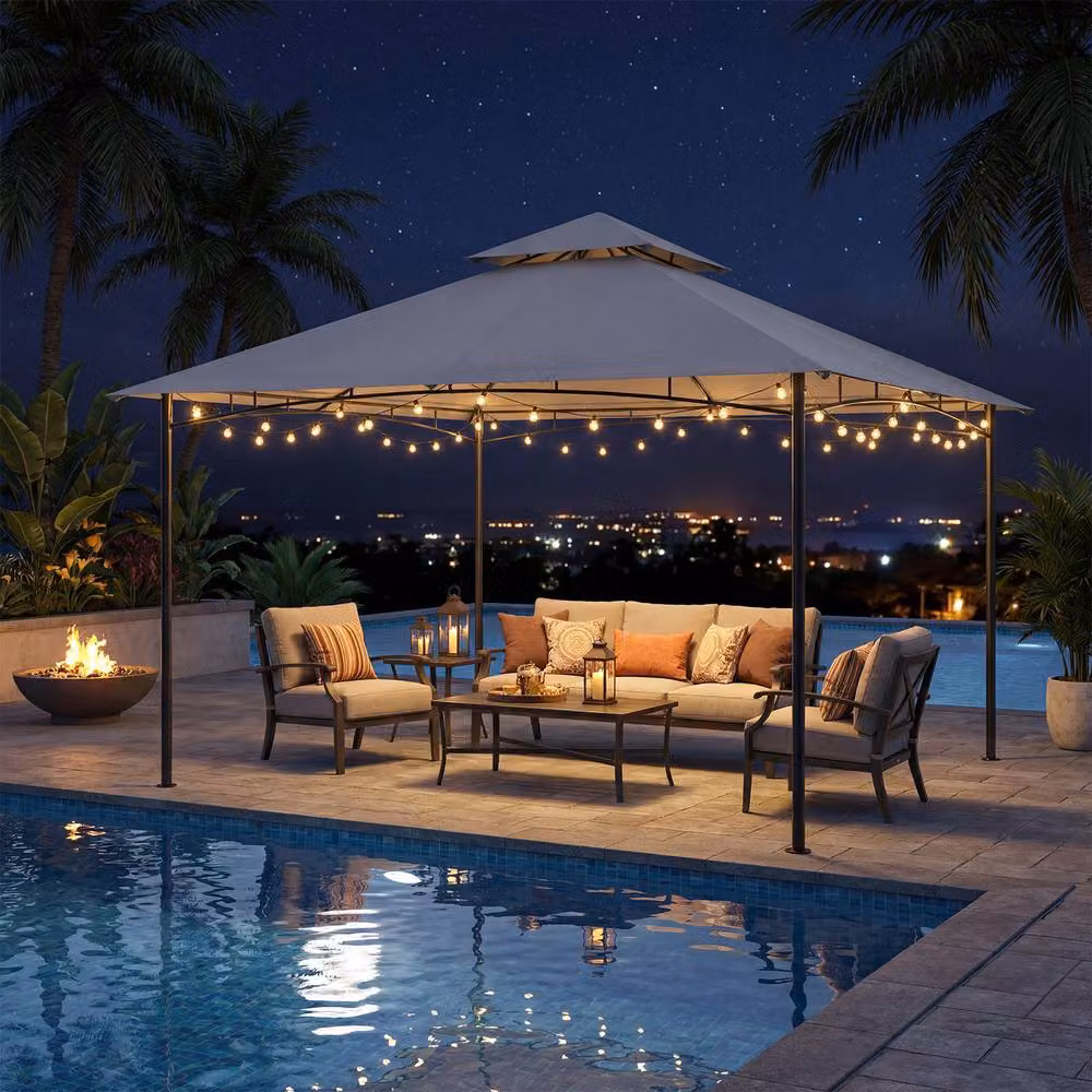 Costway Grey Metal Frame Outdoor Patio Gazebo Canopy Tent W/D/H: 330 x 330 x 284 cm – 4