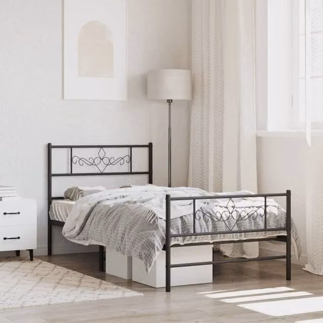 Berkfield Home Metal Bed Frame with Headboard and Footboard in Black, W/D/H: 80 x 200 cm – 1