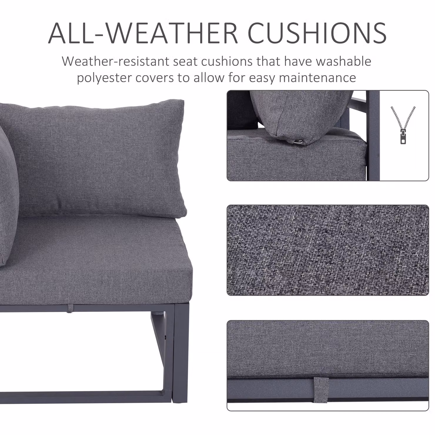 Outsunny 6-Piece L-Shape Outdoor Sectional Sofa Set with Grey Upholstered Cushions and Powder Coated Aluminium Frame – 4