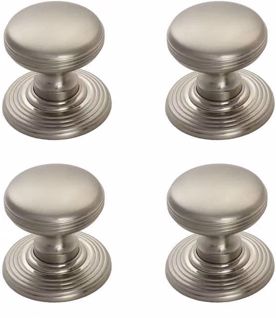 Loops 4x Smooth Ringed Cupboard Door Knobs, 35mm Diameter, Satin Nickel Silver Cabinet Handles – 1