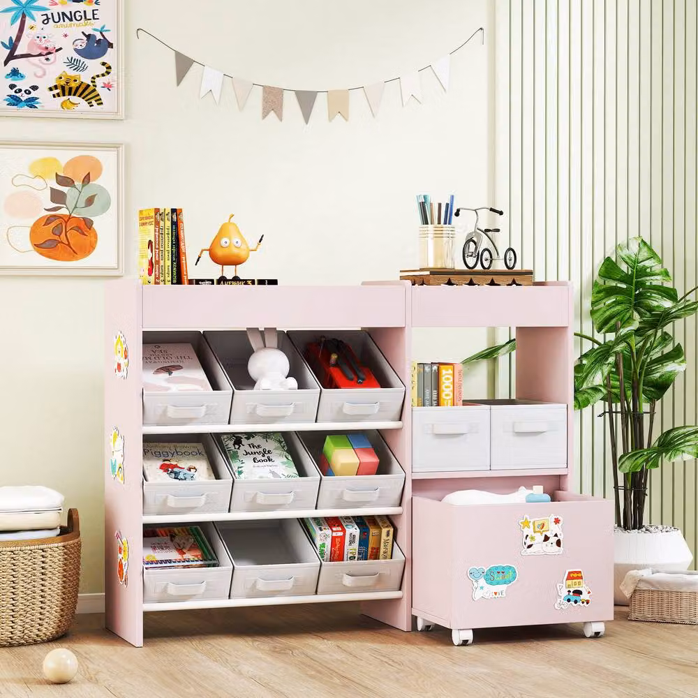 STILVORA Toy Storage Unit with 11 Bins and Cabinet in Pink – 2