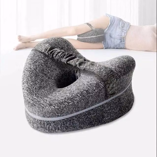 KORVIXA Dark Grey Orthopaedic Memory Foam Knee Pillow with Cotton Cover