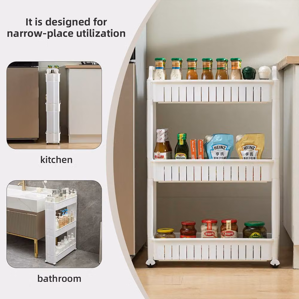 Simpa 3 Tier Wide Multipurpose Kitchen and Bathroom Storage Trolley with Wheels, White – 4