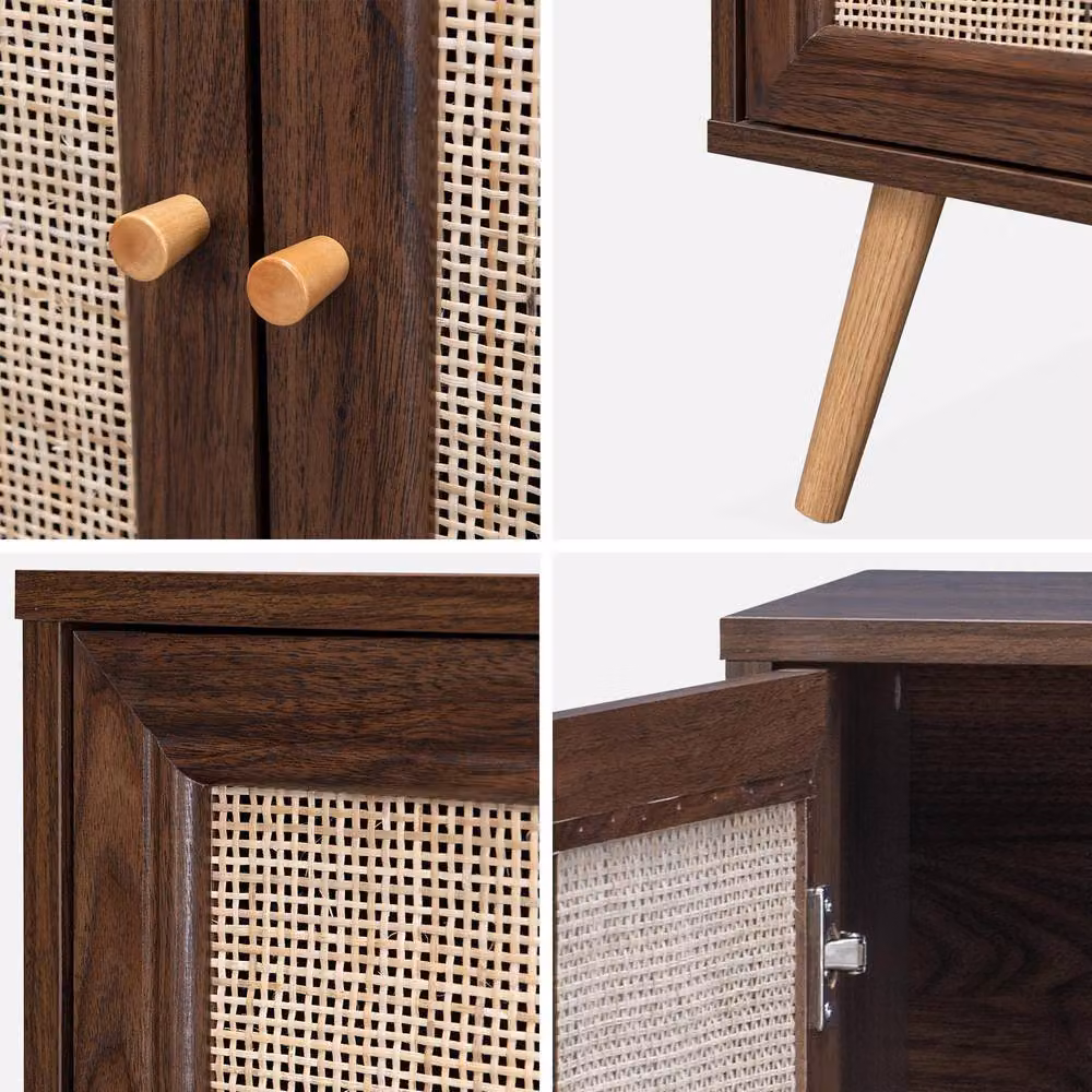 Sweekeet Boho Style Sideboard Cabinet with Rattan and Glass in Dark Brown, Width: 120 cm – 3