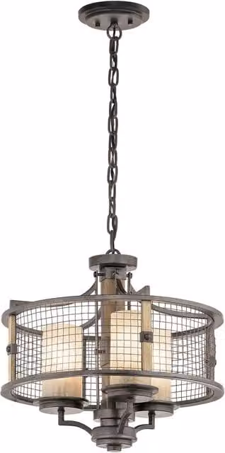 Loops 3 Bulb Industrial Bronze Metal and Mica Glass Hanging Pendant Chandelier with E27 LED Compatibility