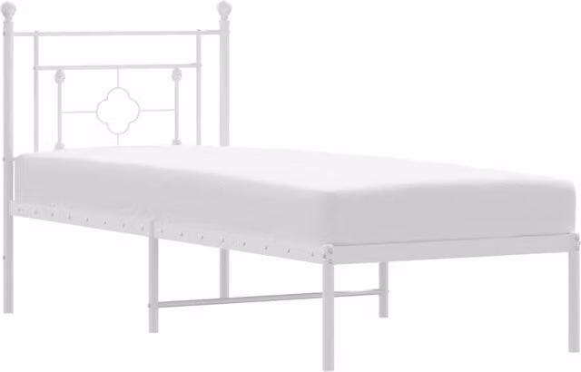 Berkfield Home Metal Bed Frame with Headboard, White, W: 75 cm, L: 190 cm