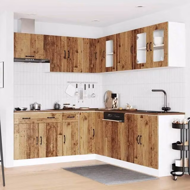 Berkfield Home Kalmar 11 Piece Kitchen Cabinet Set in Brown Old Wood Engineered Wood with Glass Doors – 1