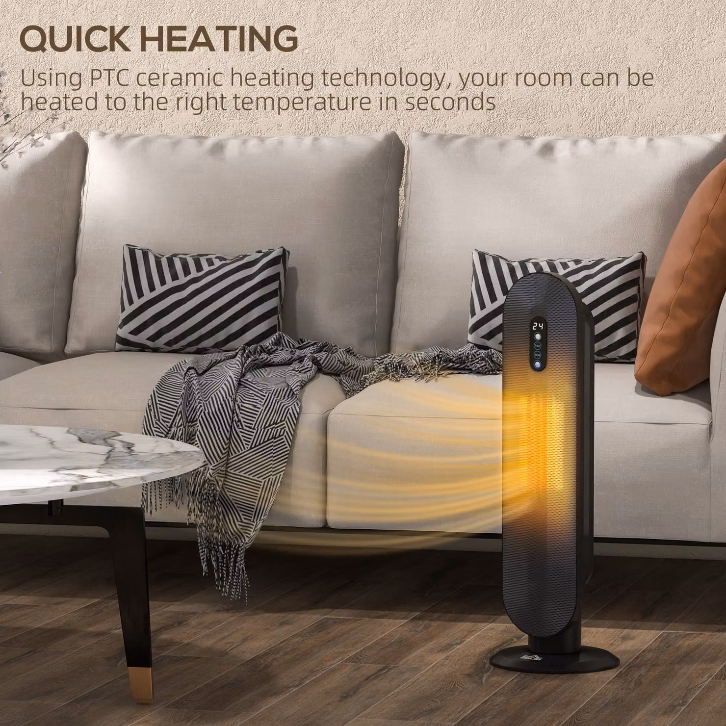 HOMCOM Black Ceramic Tower Space Heater with 2000W Power, Oscillation, Timer and Safety Protection – 4