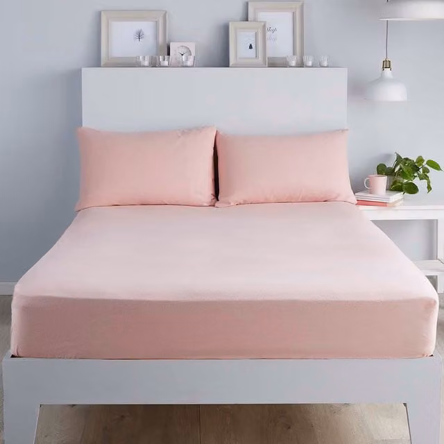 Serene Terrys Pink Microfibre Plain Fitted Bed Sheet, W/D/H: 200 x 180 x 32 cm