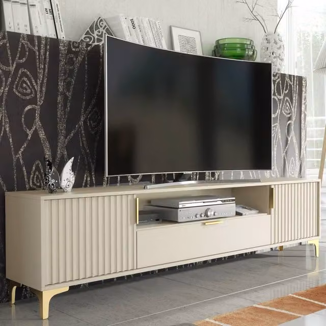 Creative Furniture Tide Crest TV Unit in Cashmere Warm Beige and Gold, W: 200 cm – 1