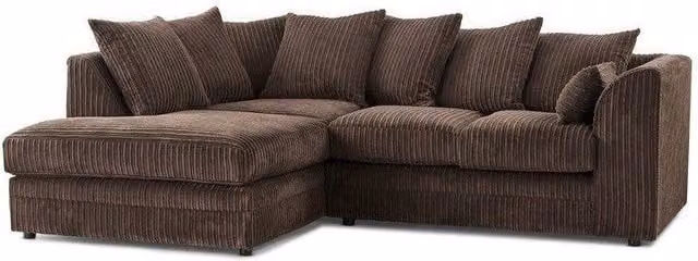 Snugg Furniture UK Limited Milo Jumbo Cord Corner Sofa with Footstool and Scatter Cushions, Brown, Left Hand Facing – 1