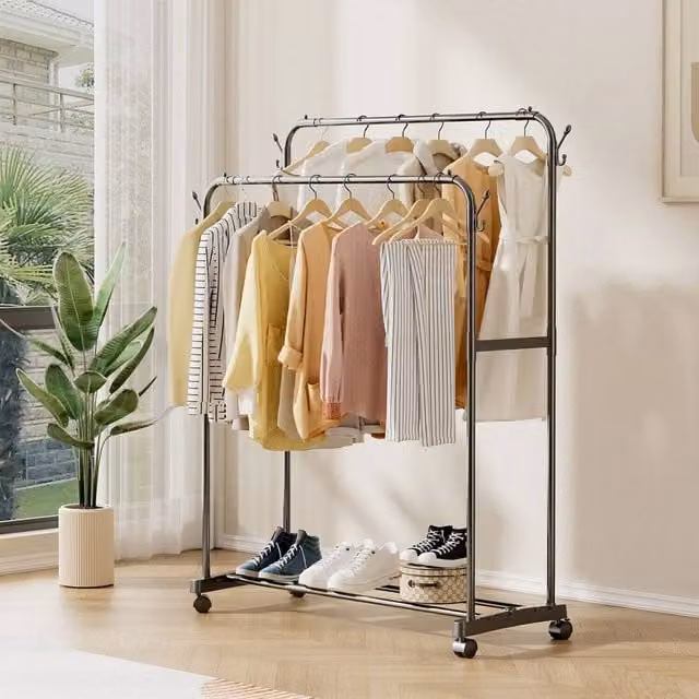 FORGEVIO Durable Metal Clothes Rail Storage in Black, W/D/H: 120 x 145 x 40 cm – 1