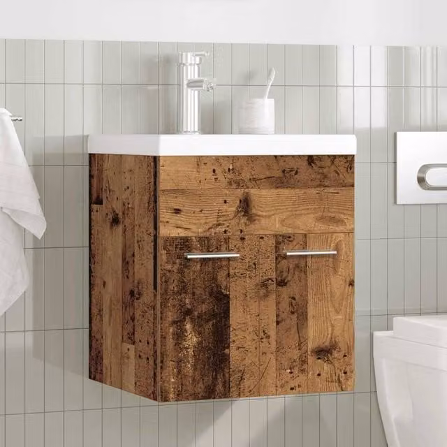 Berkfield Home Sink Cabinet with Built-in Basin and Faucet in Old Wood Brown, W/D/H: 46.0 x 41.0 x 38.5 cm – 1