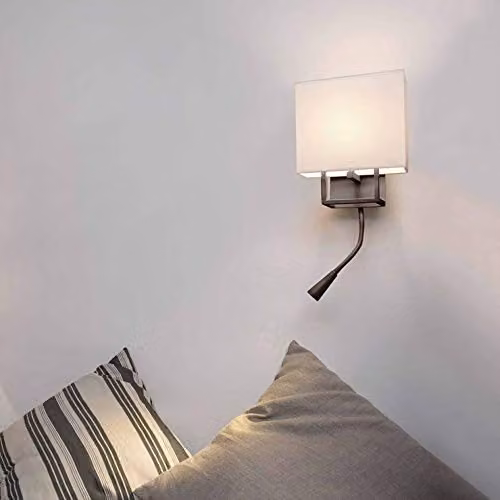 Netlighting Vesper Adjustable Reading Wall Lamp in Brown with Fabric Shade and E14 Socket – 2