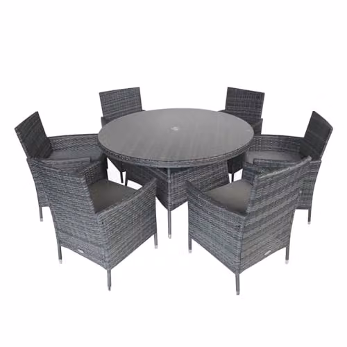 Charles Bentley 6 Piece Rattan Garden Dining Set in Grey with Cushions and Glass Top, W/D/H: 130 x 130 x 74 cm – 5