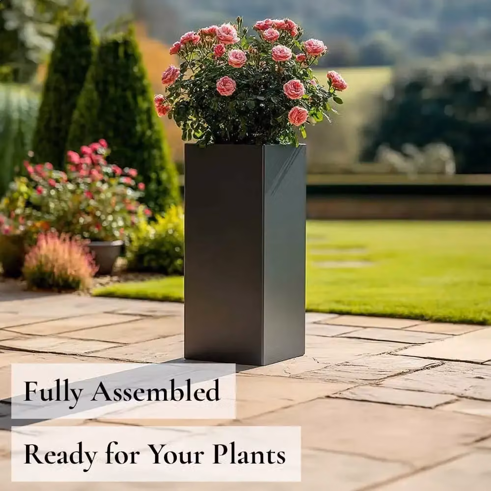 Access Garden Products Tall Square Galvanised Steel Planter in Matte Grey, Height: 100 cm – 7