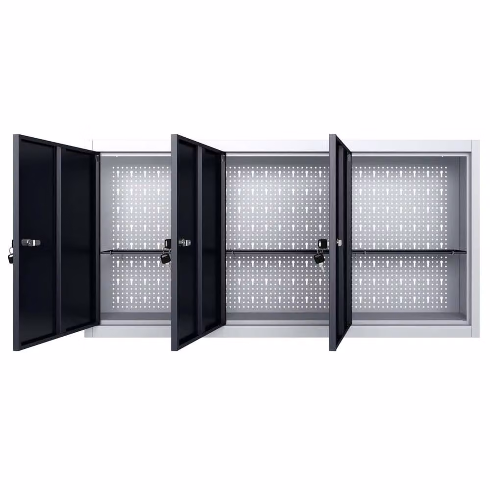 Berkfield Home Wall Mounted Metal Tool Cabinet with Lockable Doors in Grey and Black – 3