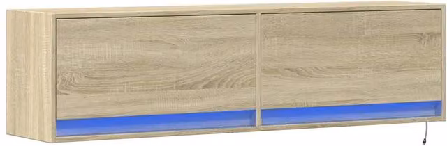Berkfield Home TV Wall Cabinet with LED Lights in Sonoma Oak Tan, W/D/H: 140 x 31 x 38 cm